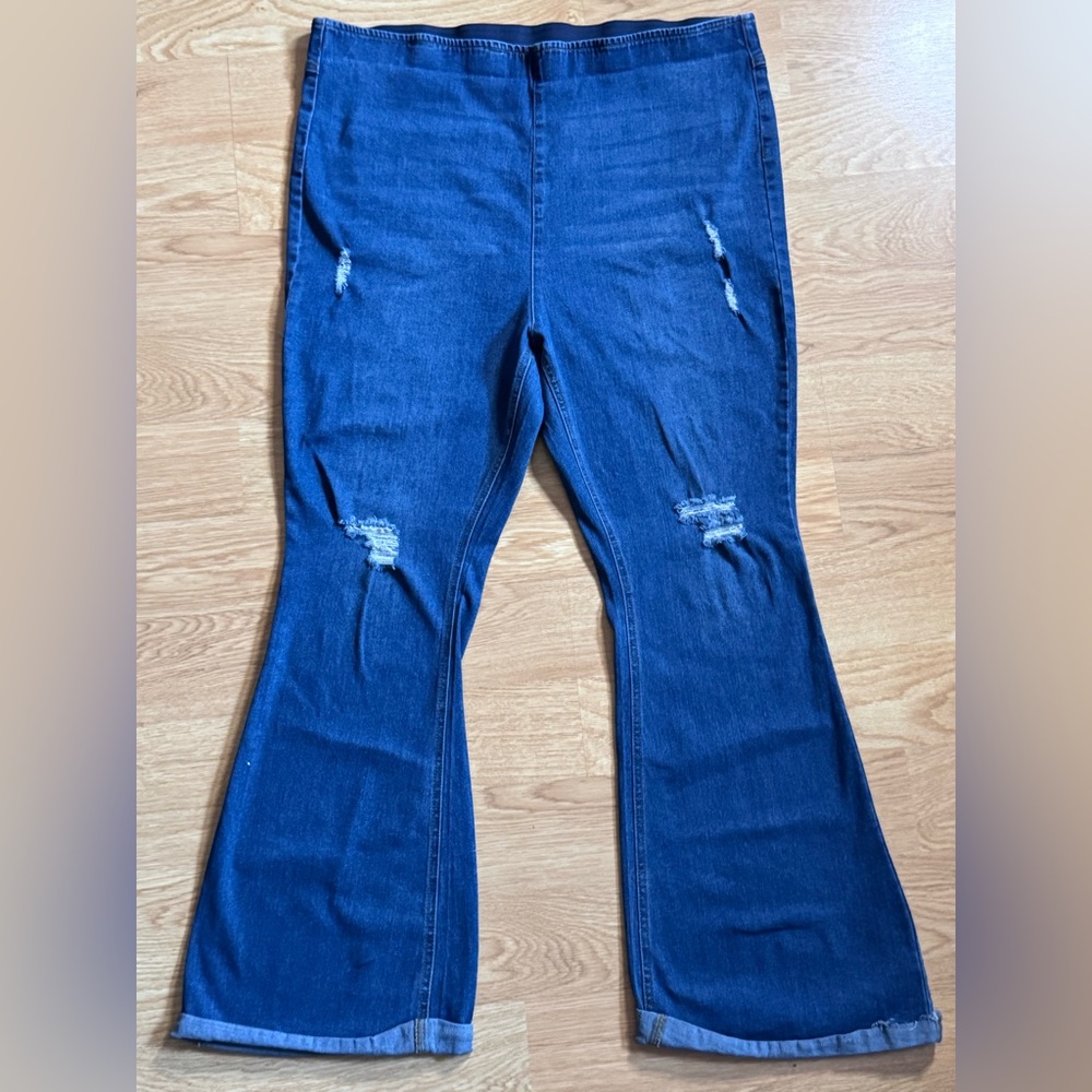 No Boundaries Dark Blue Distressed Flare Jeans Size 21